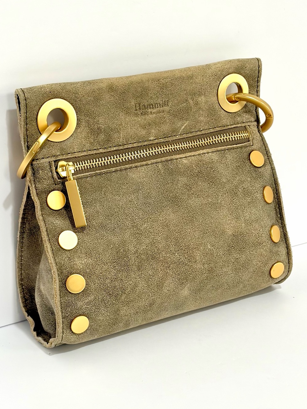 Hammitt Tony Small Crossbody In Pewter Leather With Brushed Gold Hardware